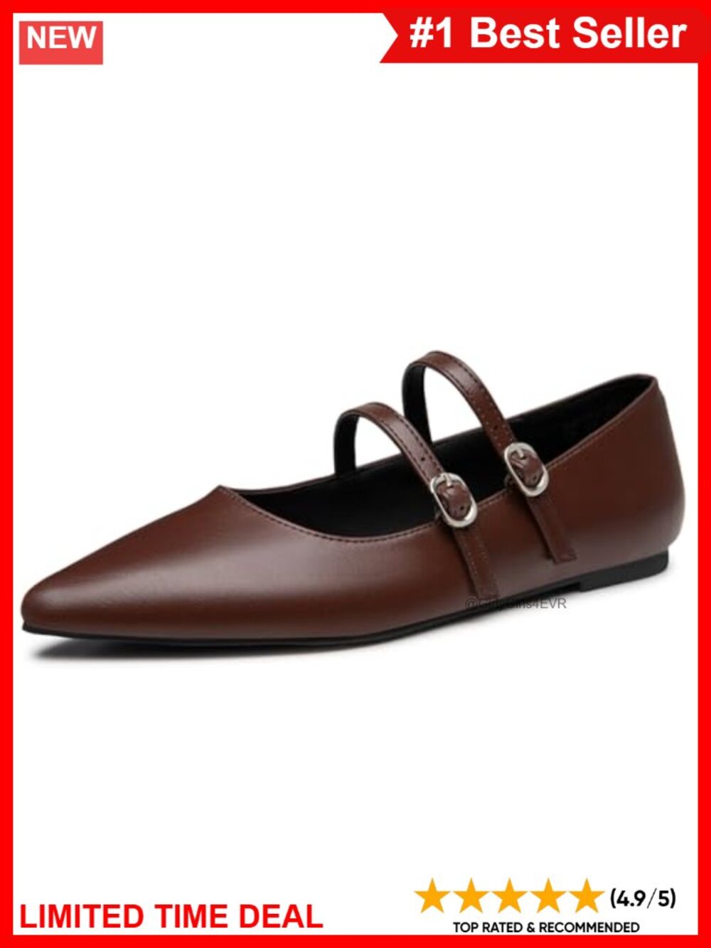 Mary Jane Flats Pointed Toe PU Leather Adjustable Strap Comfortable Slip On